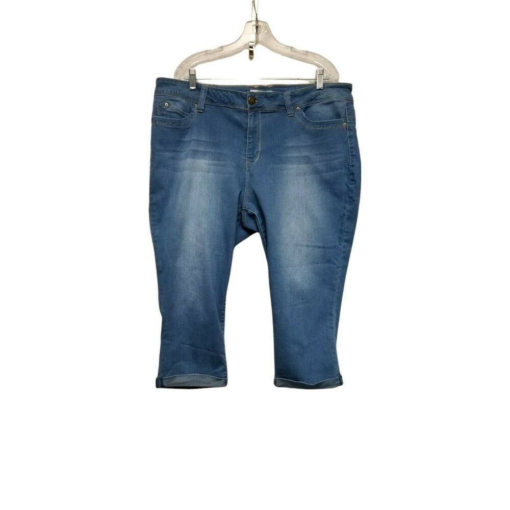 WannaBettaButt YMI Cropped Jeans Women's Plus Size 20 Blue Cuffed Hem Mid Rise